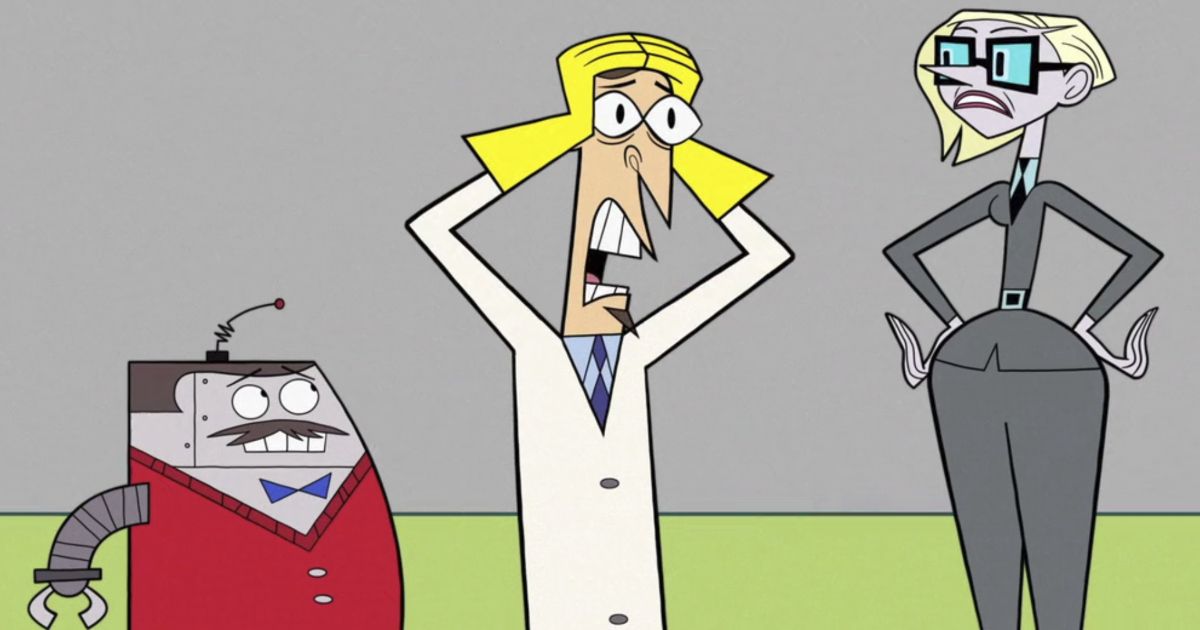 Skudworth (Phil Lord), Mr. Bottletron (Christopher Miller) and Candide Sampson (Christy Miller) in Max Clone High (2023)