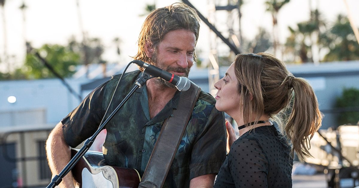 Lady Gaga as Ally and Bradley Cooper as Jack in A Star Is Born (2018).