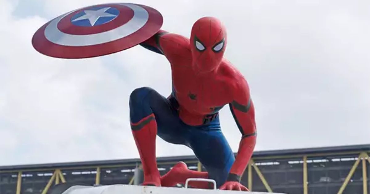 Spider-Man with Captain America's shield in Captain America Civil War