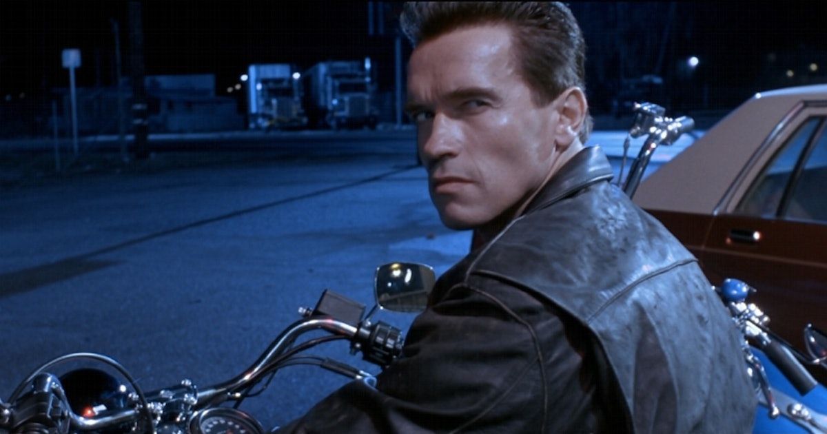 Schwarzenegger in a bike in Terminator 2 Judgment Day.