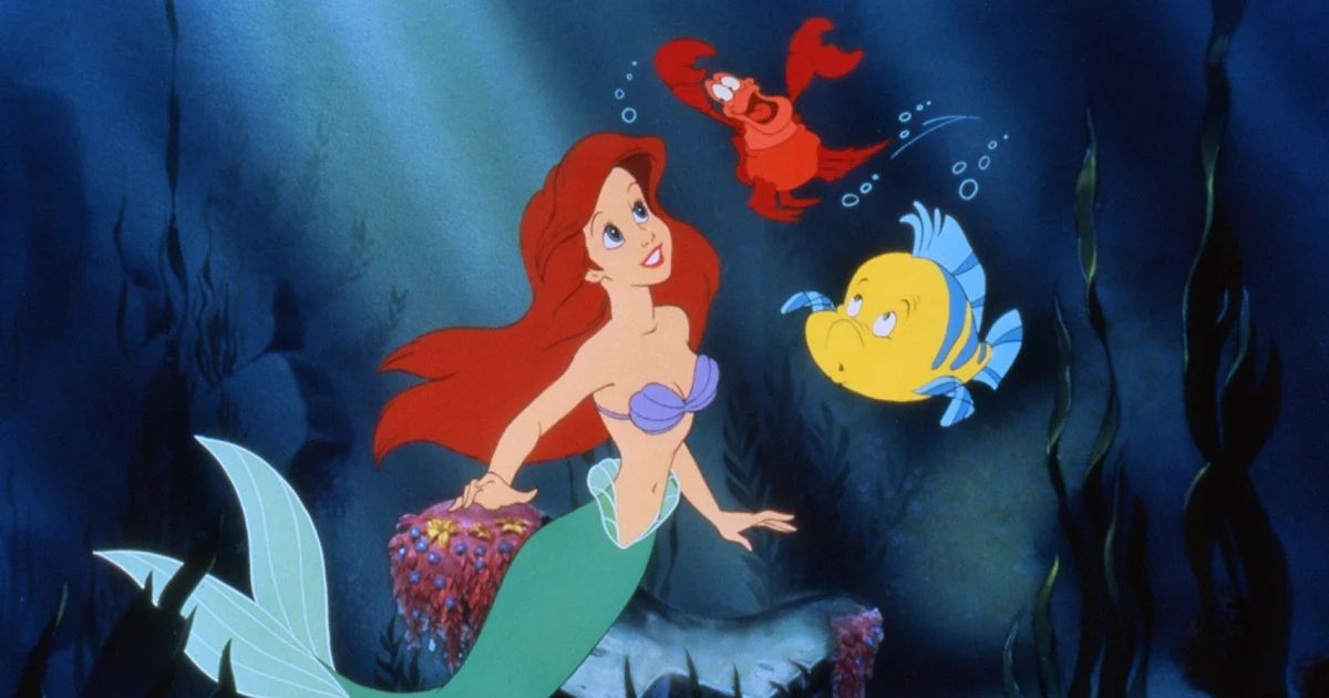 Ariel, Flounder, and Sebastian in The Little Mermaid (1989).