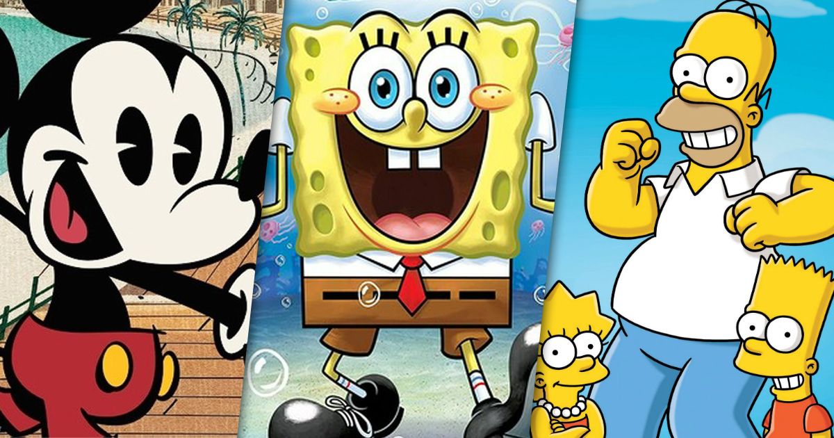 Split image of Mickey Mouse, SpongeBob SquarePants and The Simpsons