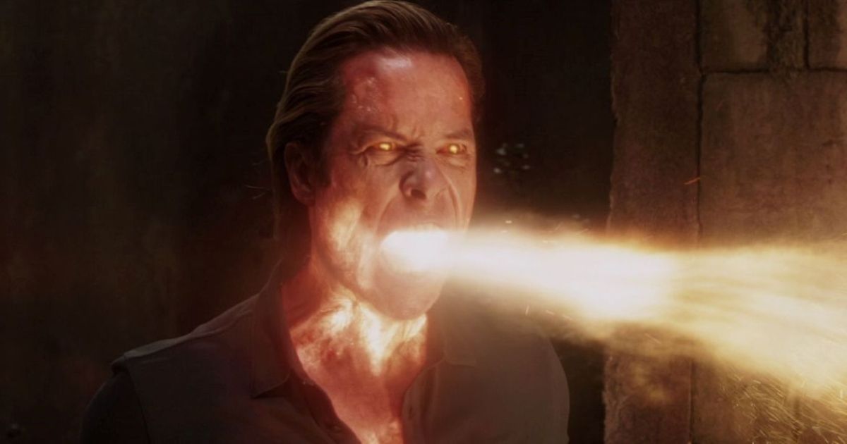 Aldrich Killian Guy Pearce spewing extremis in iron man 3