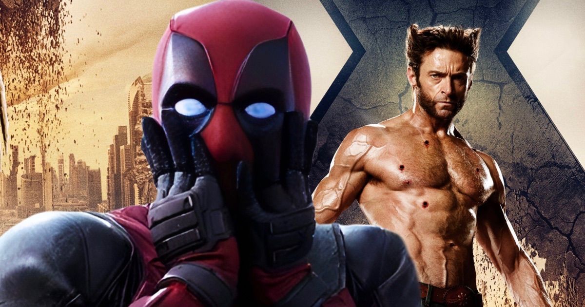 Deadpool looking shocked with Wolverine behind him