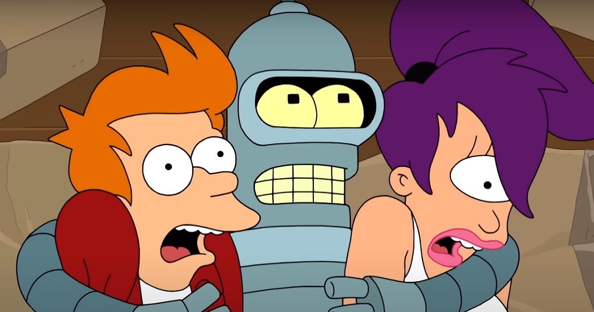 Philip J. Fry, Leela, and Bender in Futurama.