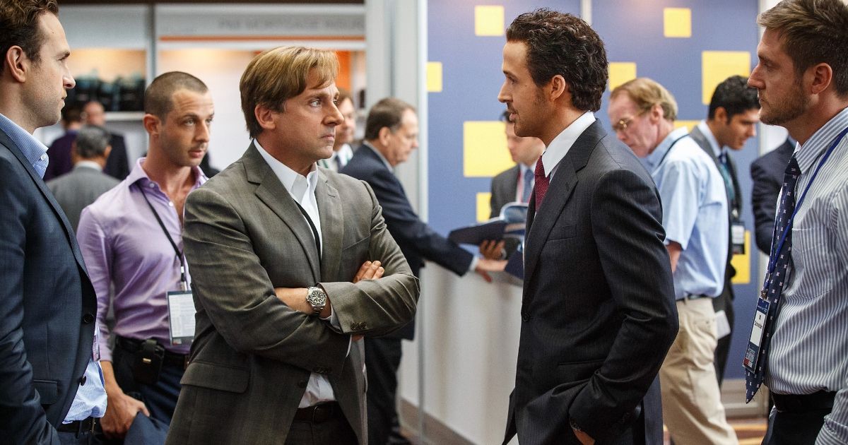 Ryan Gosling and Steve Carell in a scene from The Big Short