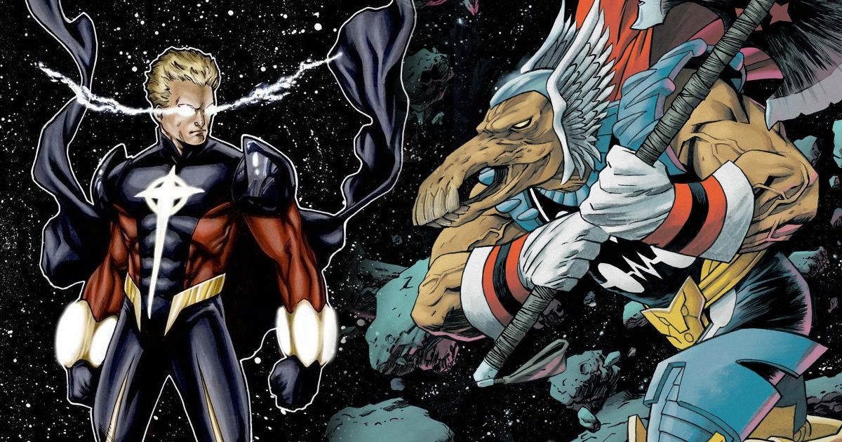 Split image of Quasar and Beta Ray Bill in space from Marvel Comics