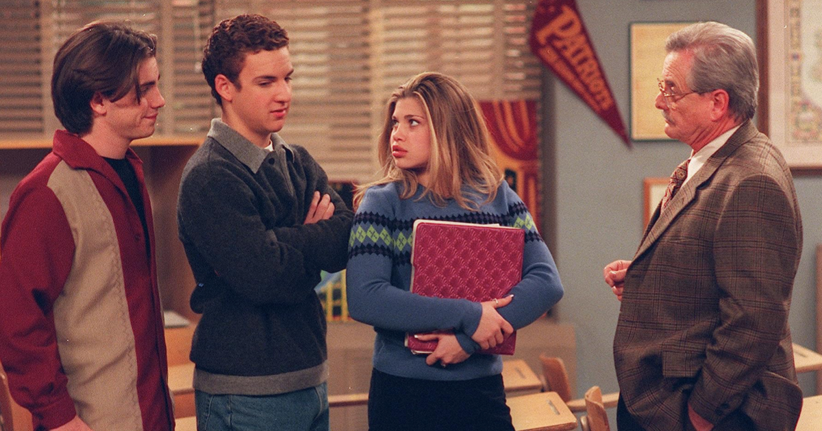 Rider Strong, Ben Savage, Danielle Fishel et William Daniels dans Boy Meets World