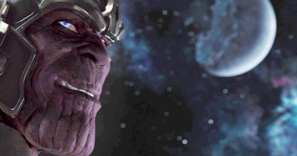 Thanos turning towards the camera, wearing his helmet in The Avengers.