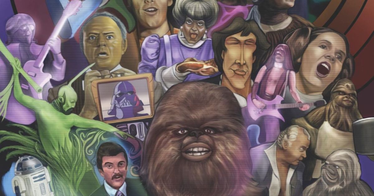 Cartoon caricatures of Star Wars characters in the poster for A Disturbance in the Force