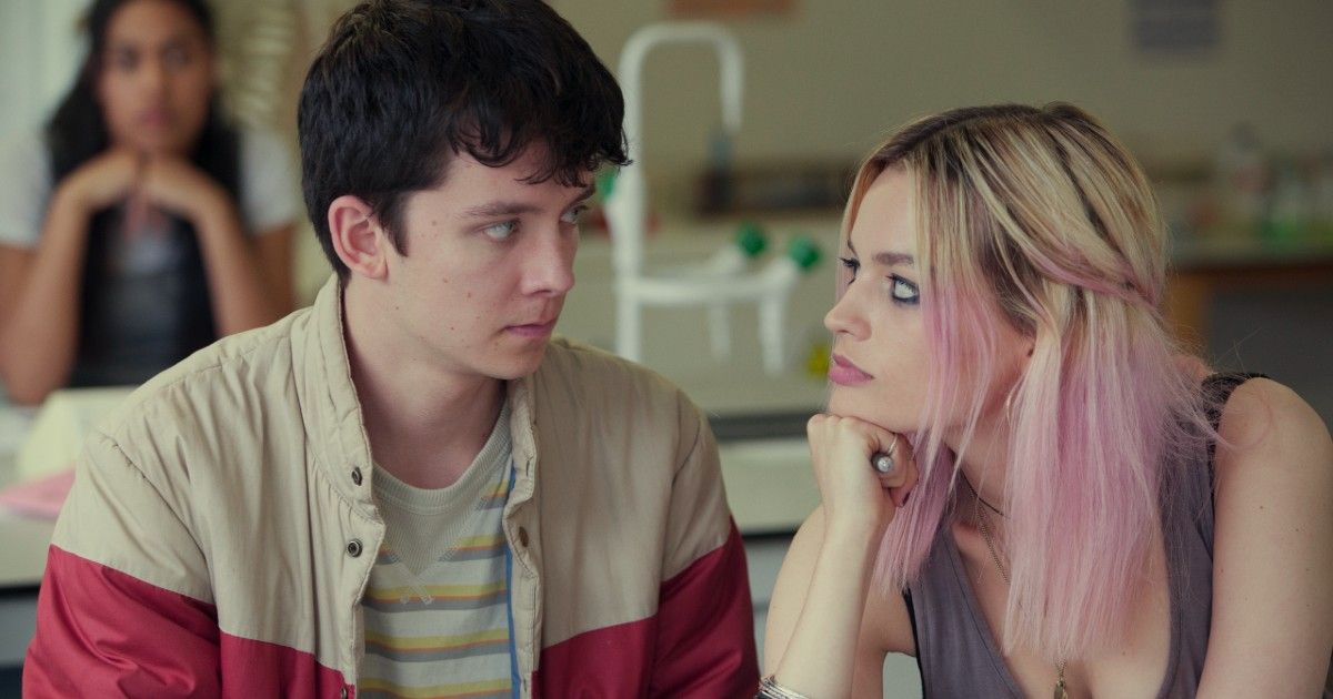 Asa Butterfield and Emma Mackey in Sex Education