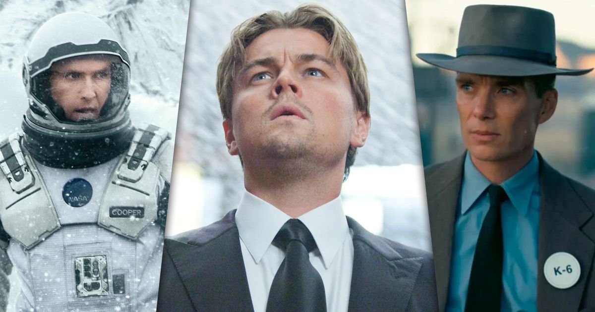 Split image of the best Christopher Nolan movie characters