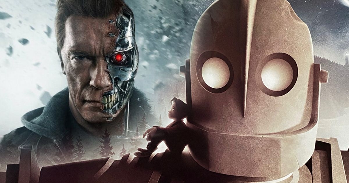 Split image of The Terminator and The Iron Giant