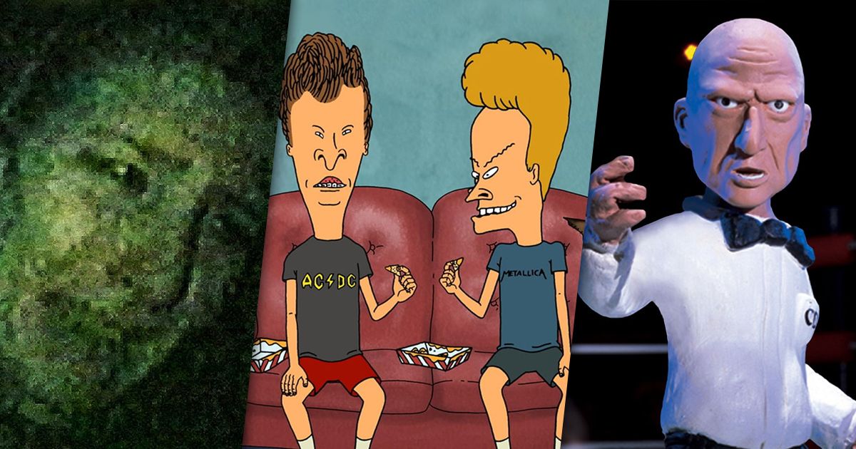 Split image of MTV's Fear, Beavis and Butthead, and Celebrity Deathmatch