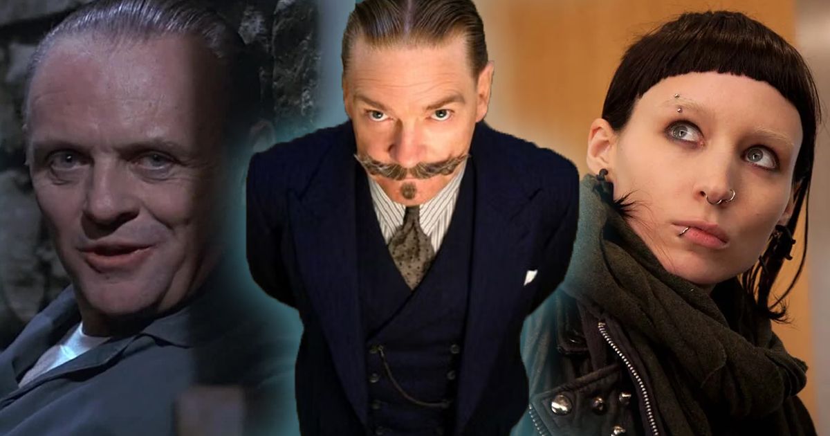 Split image of Hannibal Lecter, Hercule Poirot, and Lizbeth Salander