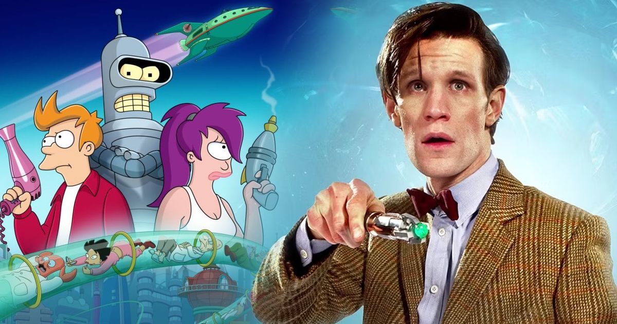 Split image of Matt Smith's Doctor Who with the cast of Futurama