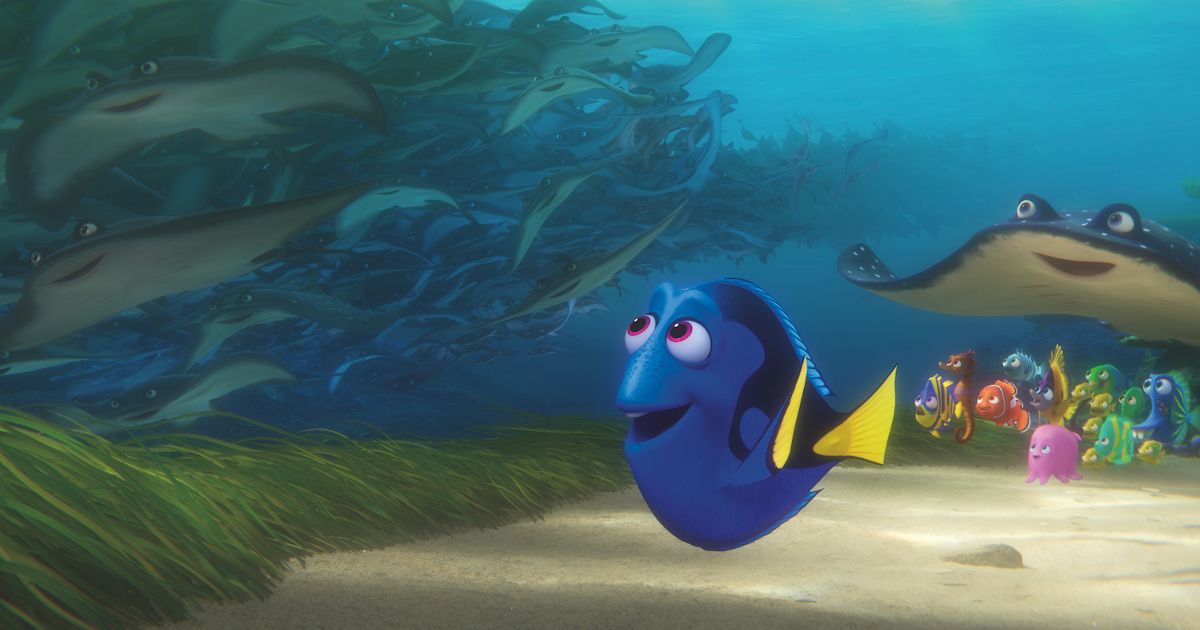 Dory swims and smiles in Finding Dory