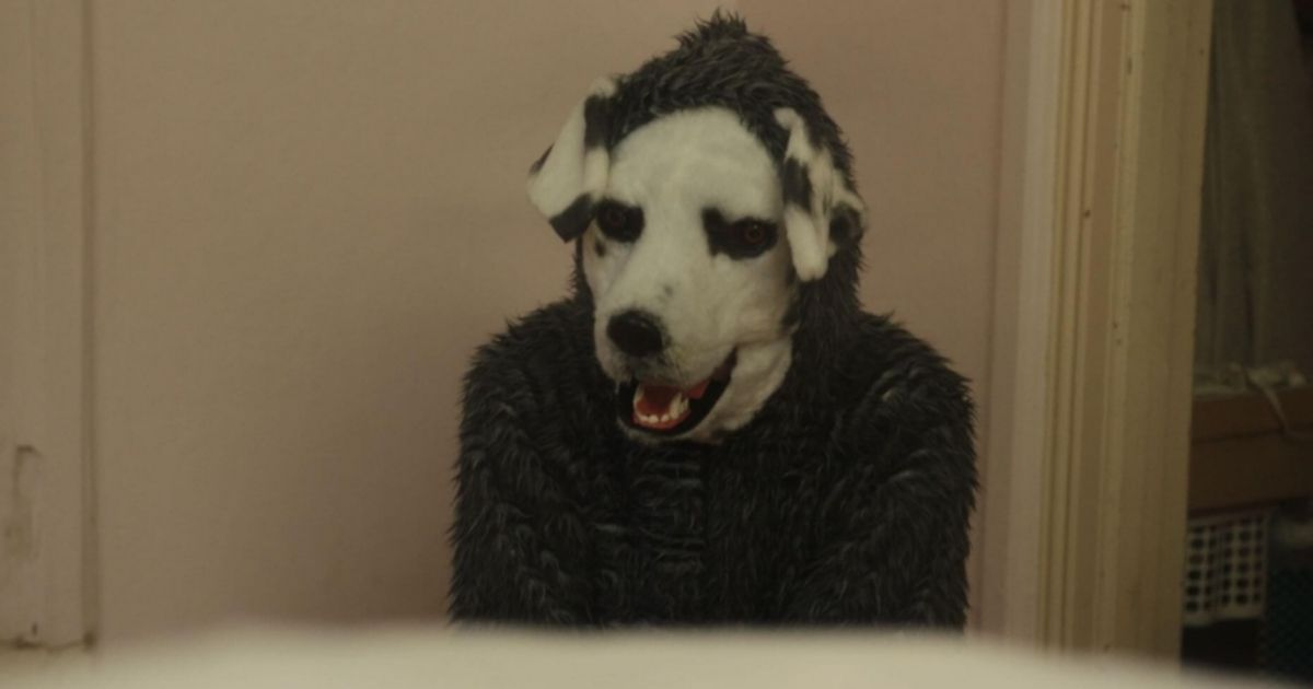 Good Boy movie with creepy man in dog suit