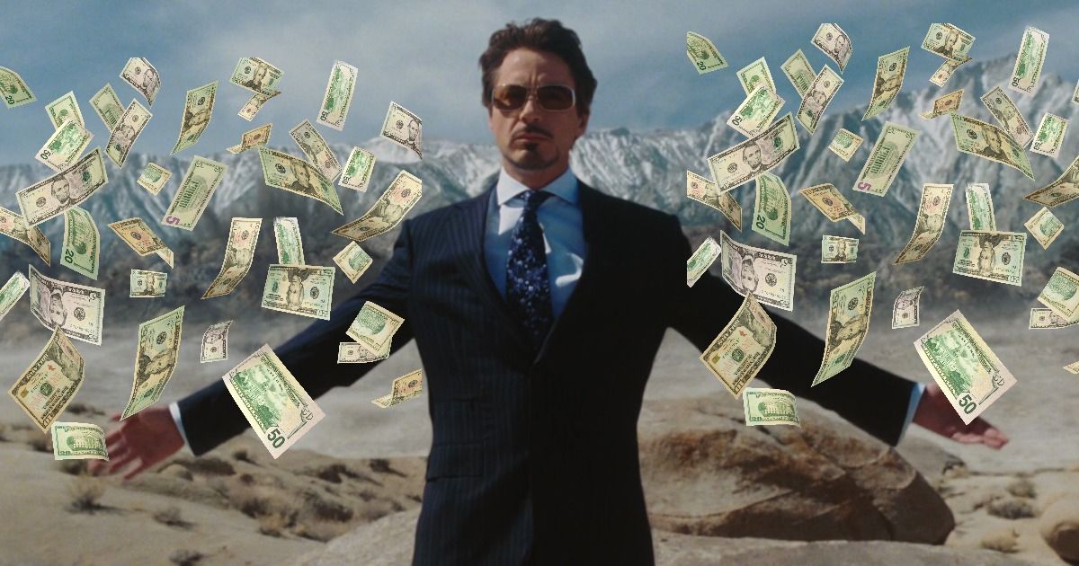 Tony Stark in Iron Mon with a bunch of money