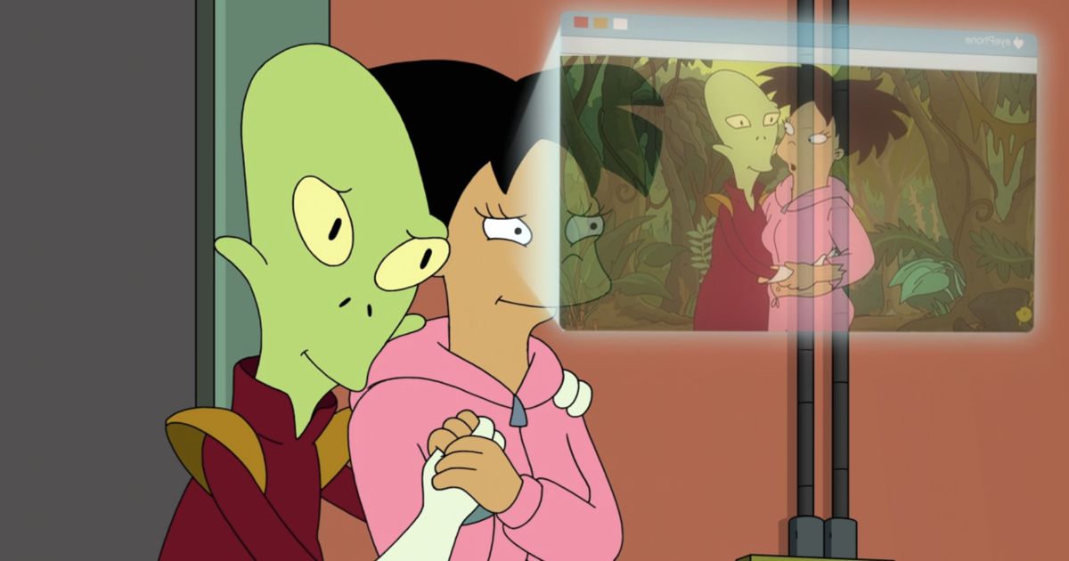 Amy Wong (Lauren Tom) e Kif Kroker (Maurice LaMarche) em Futurama (2023)