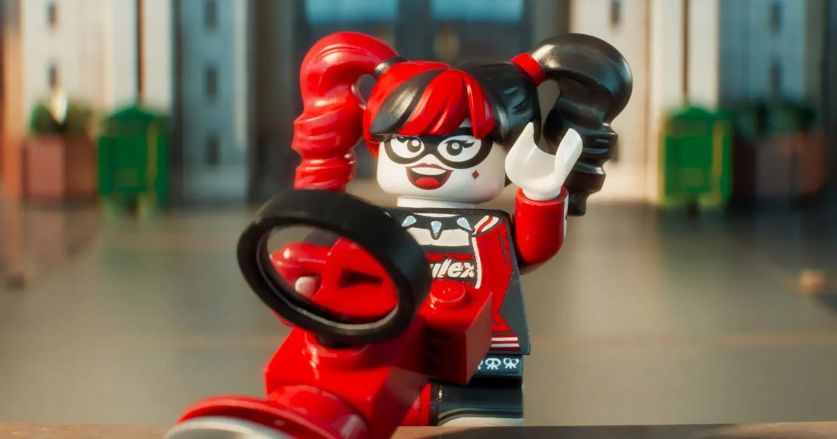 Harley Quinn waves in The LEGO Batman Movie