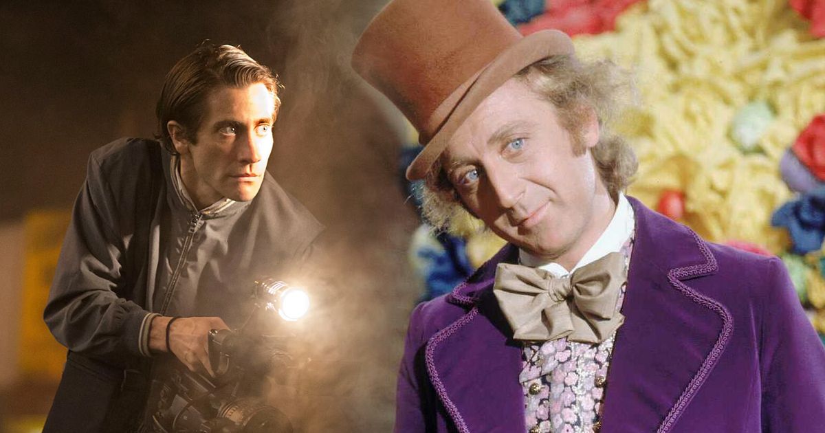 Split image of scenes from Nightcrawler and Willy Wonka and the Chocoloate Factory