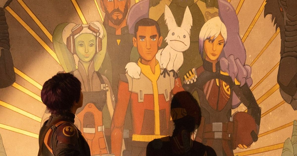 Sabine Wren looks at a mural of the characters from Star Wars Rebels in the new Disney+ Ahsoka series