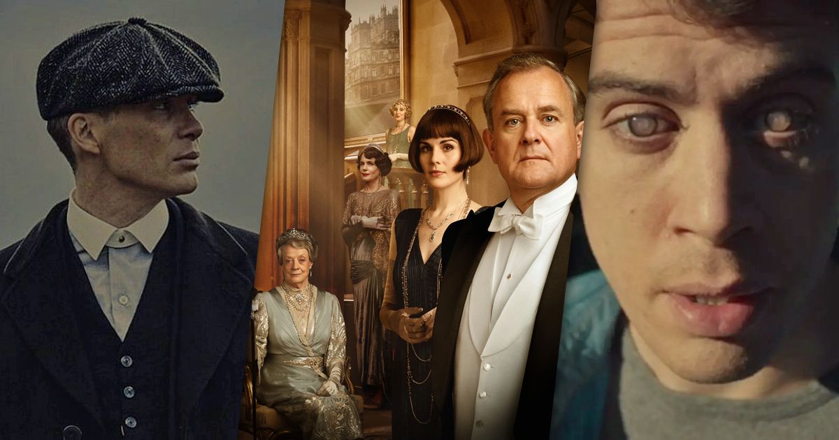 Split image of Peaky Blinders, Downton Abbey, and Black Mirror