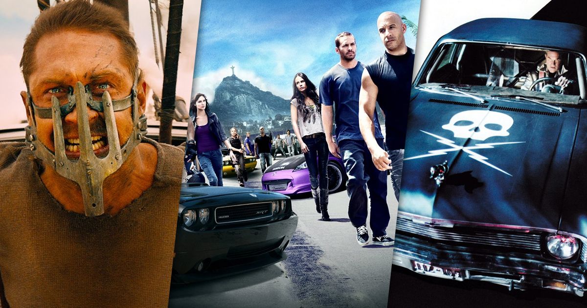 Split image of Mad Max: Fury Road, Fast Five, and Death Proof