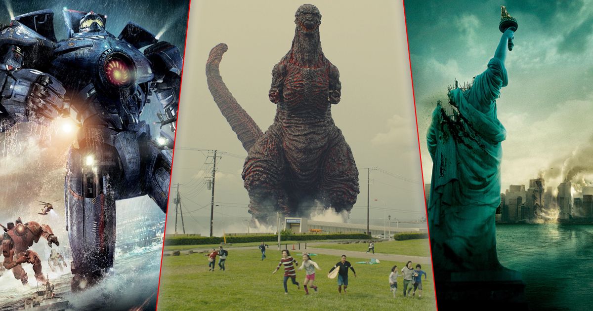 Split image of Pacific Rim, Shin Godzilla, and Cloverfield