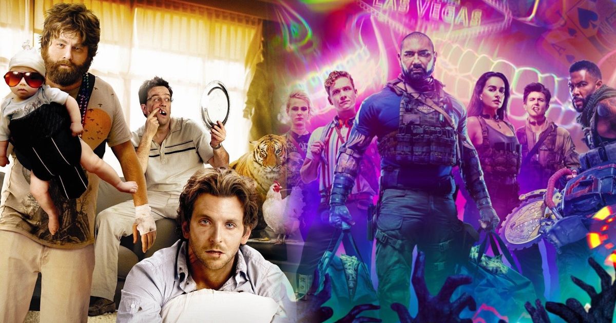 Split image of The Hangover and Army of the Dead posters