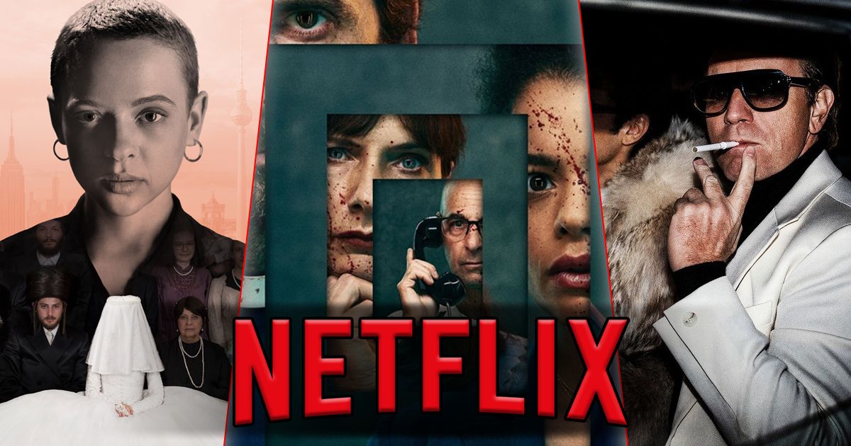 Split image of Unorthodox, Inside Man, and Halston on Netflix