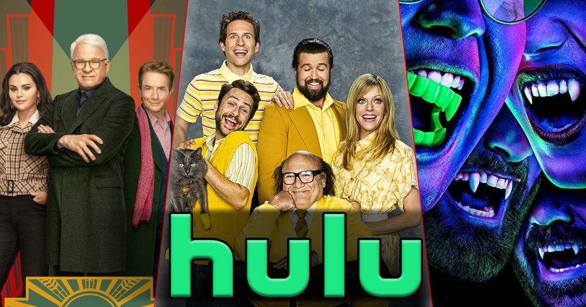 Sp-lit image of Only Murders in the Building, It's Always Sunny in Philadelphia, and What We Do In The Shadows on Hulu
