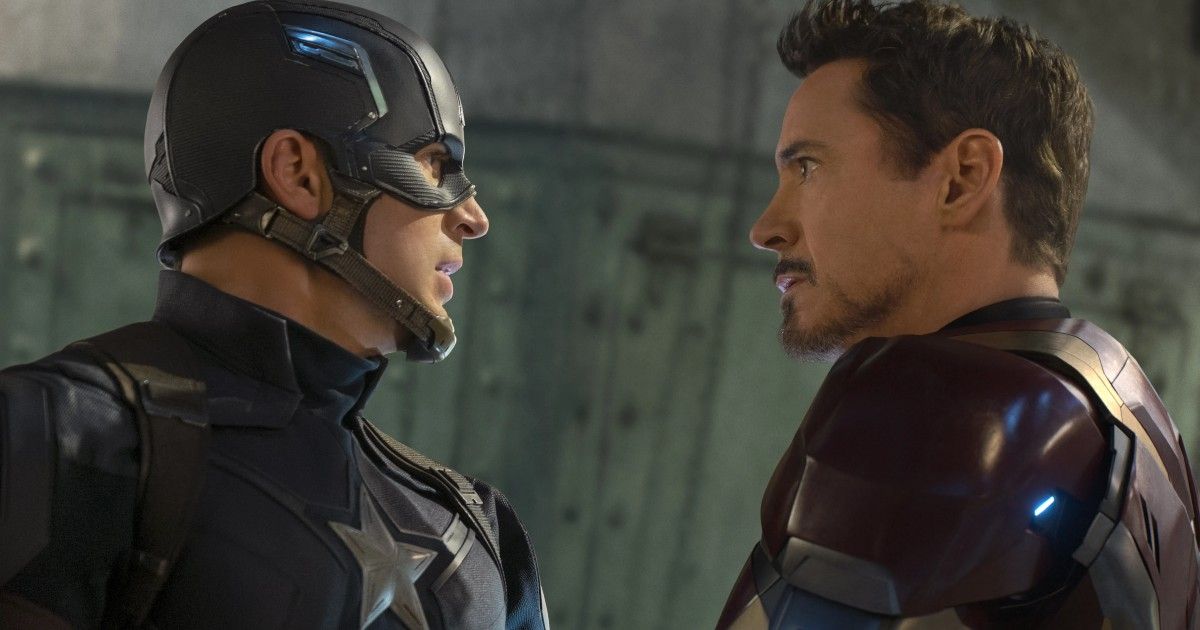 Chris Evans and Robert Downey Jr stare down in Captain America Civil War