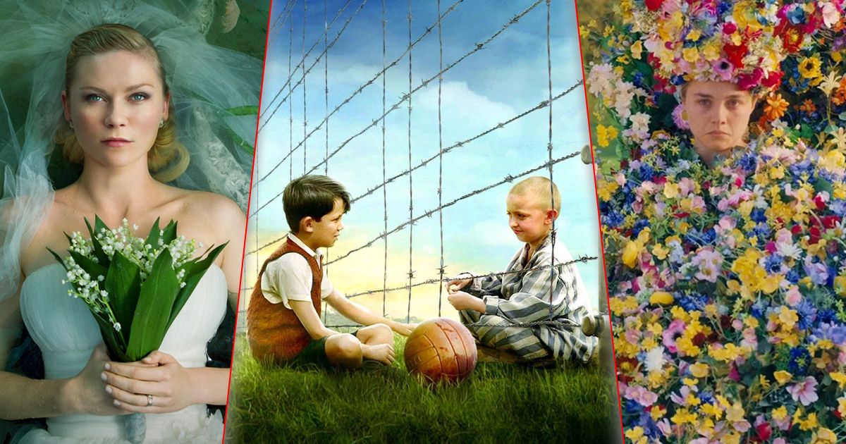 Split image of Melancholia, The Boy in the Striped Pajamas, and Midsommar