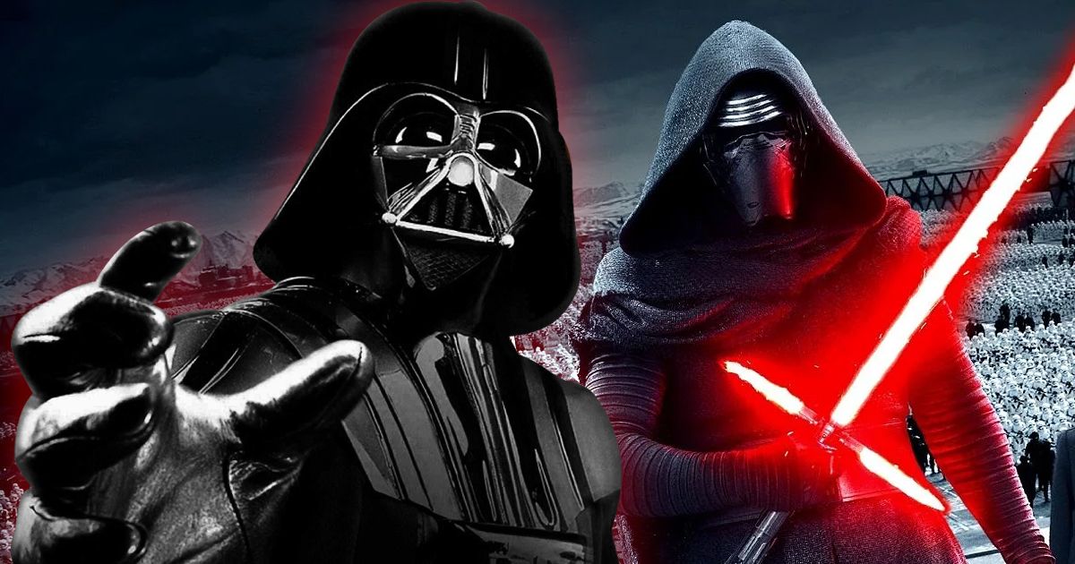 Split image of Darth Vader with Kylo Ren