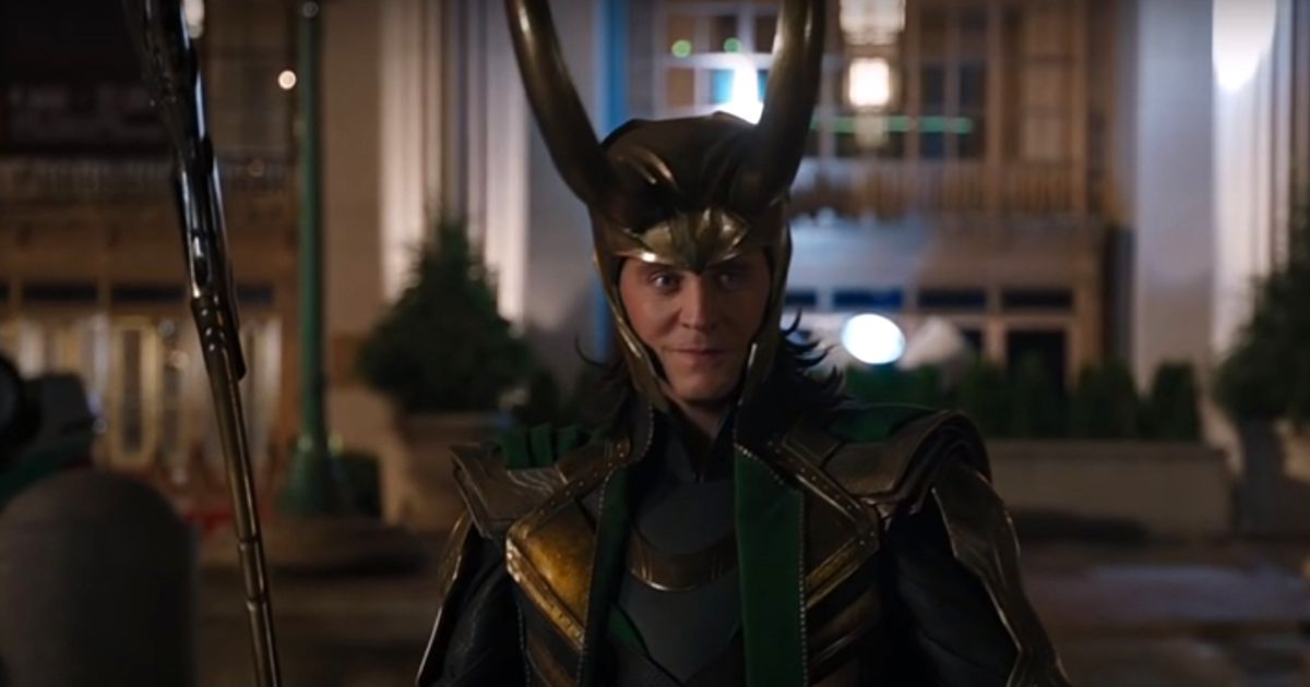 Loki holds a staff in The Avengers