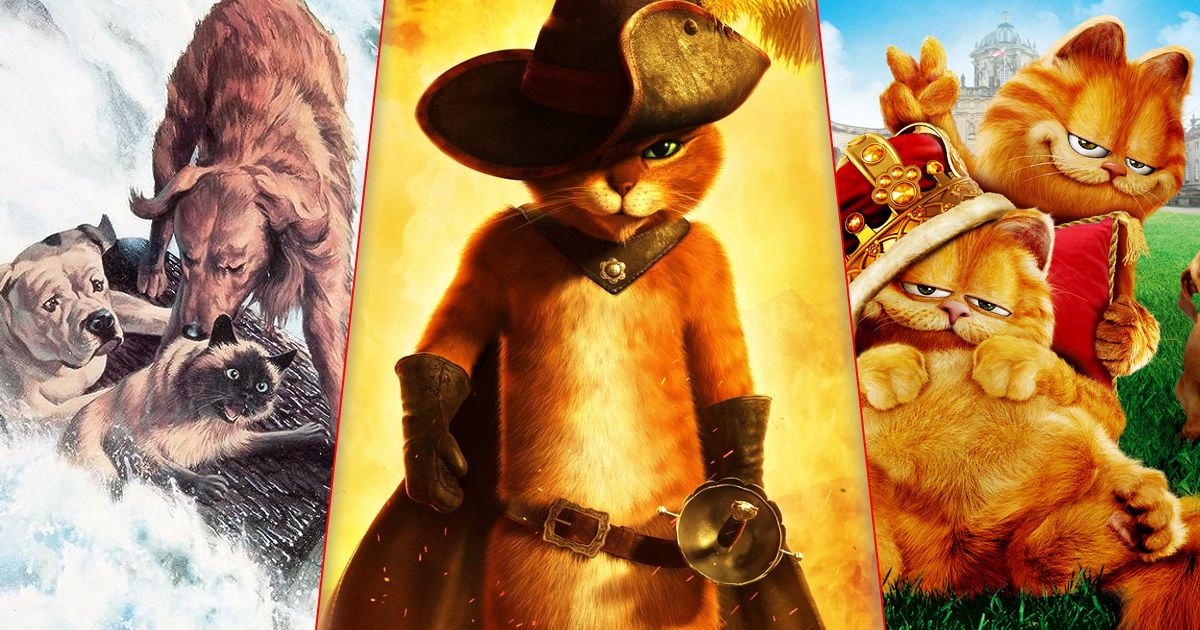 Split image of Homeward Bound, Puss in Boots, and Garfield 2