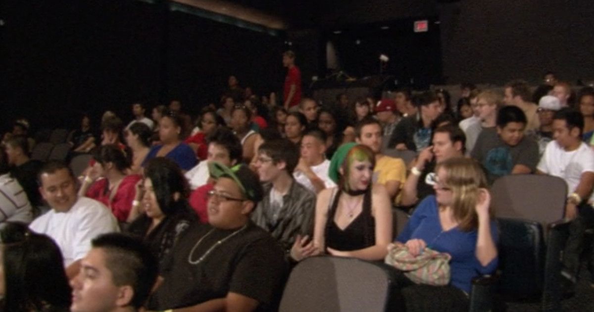 A test screening audience watching Paranormal Activity in Unknown Dimension: The Story of Paranormal Activity