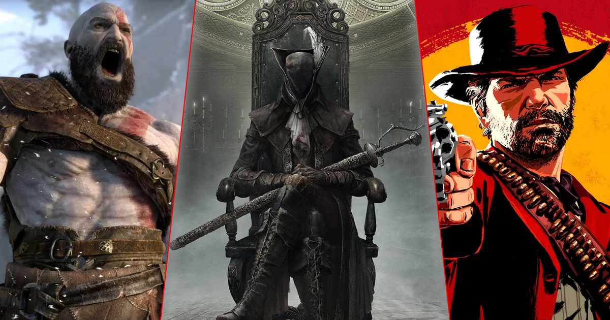 Split image of characters from God of War, Bloodborne, and Red Dead Redemption