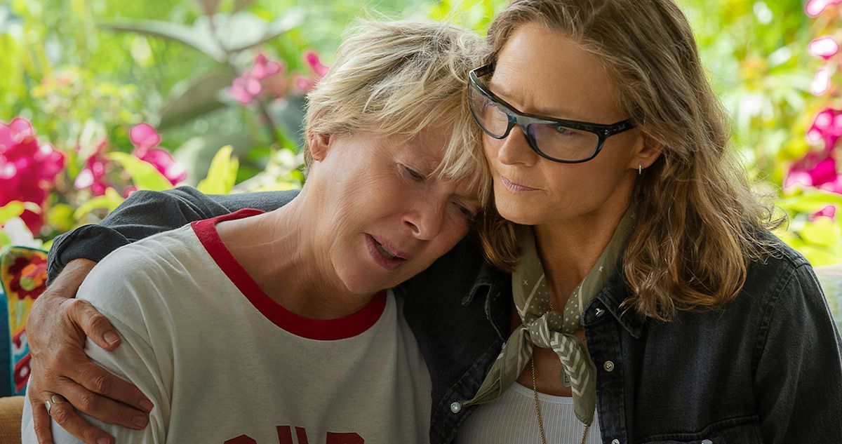 Annette Bening and Jodie Foster hug in Nyad