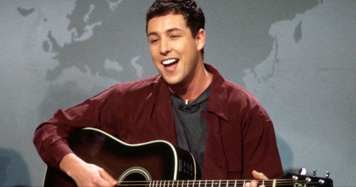 Adam Sandler singing The Chanukah Song with a guitar on Saturday Night Live