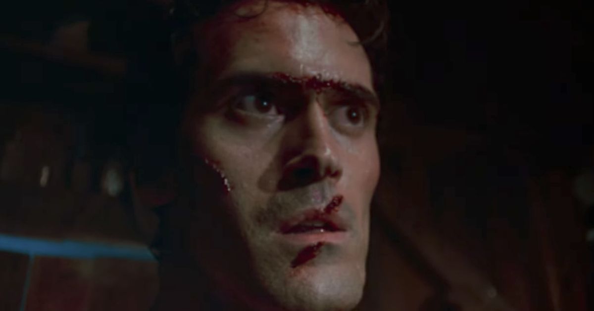 Ash Williams (Bruce Campbell) uttering his famous catchphrase in Evil Dead II (1987)