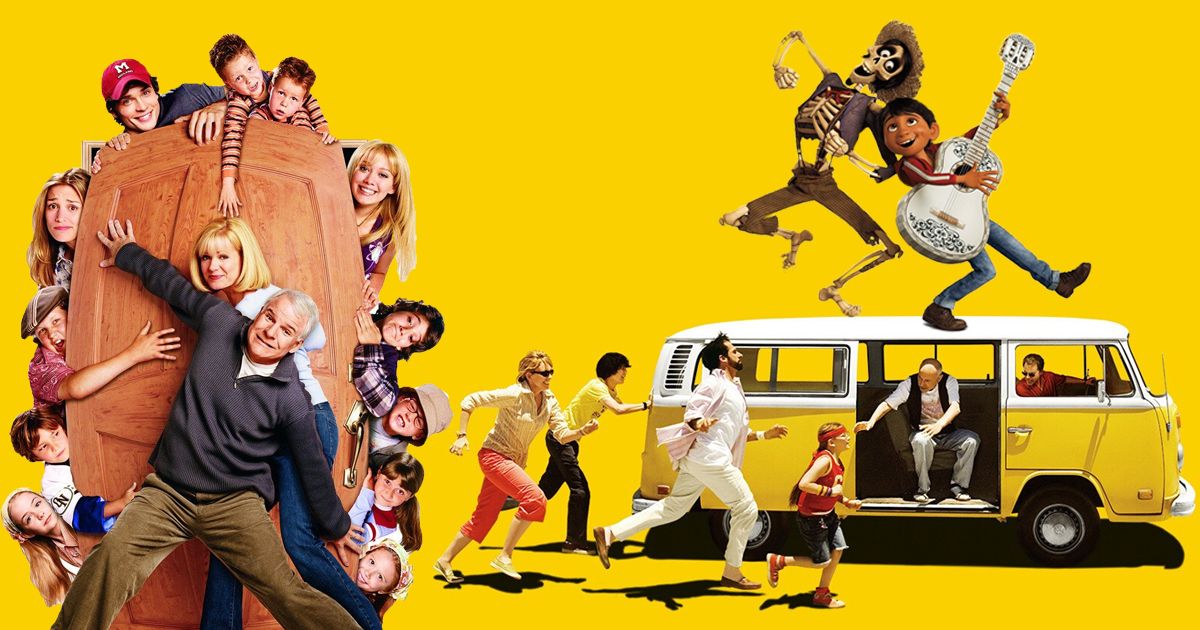 Split image of Cheaper by the Dozen, Coco, and Little Miss Sunshine