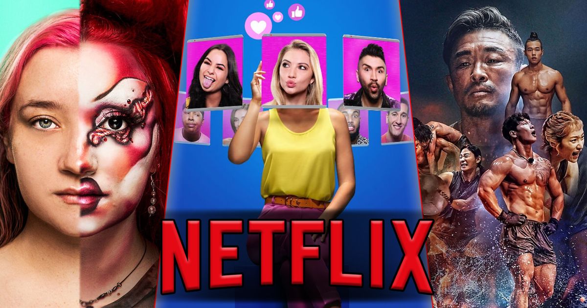 Split image of Glow Up, The Circle, and Physical 100 on Netflix