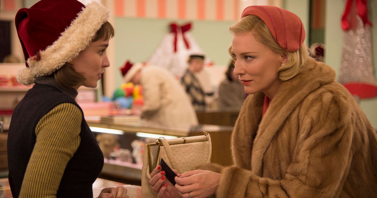 Therese and Carol stare at each other in Carol