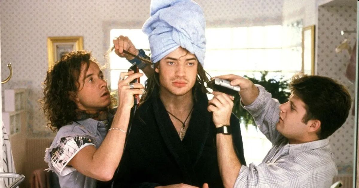 Stoney and Dave blow dry Link's hair in Encino Man.