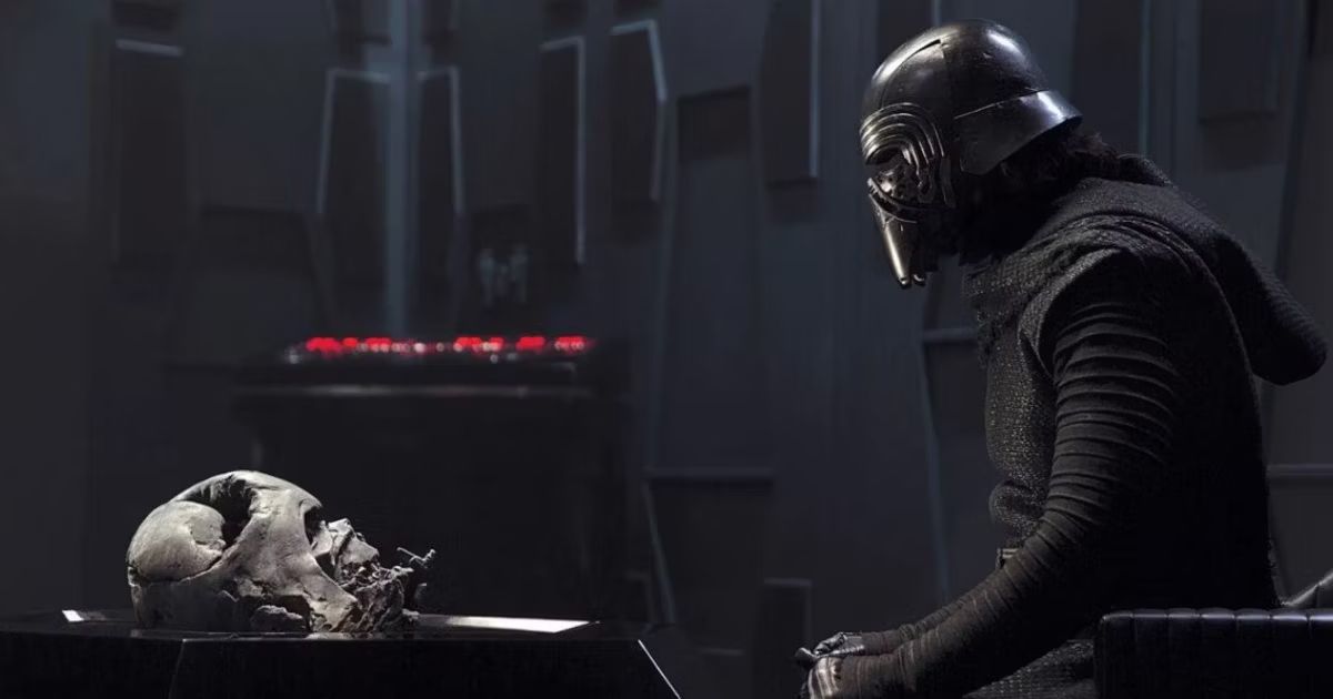 Kylo Ren speaks to Darth Vader's mask in Star Wars: Episode VII - The Force Awakens