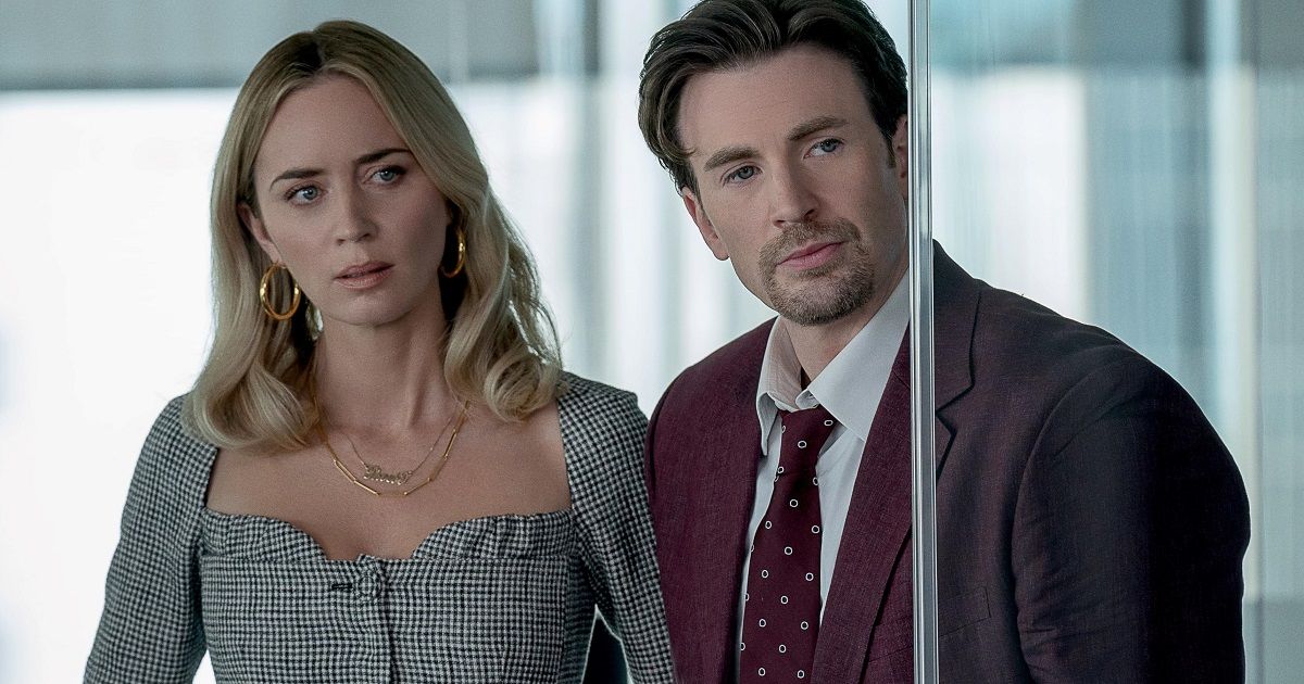 Chris Evans and Emily Blunt in Pain Hustlers (2023)