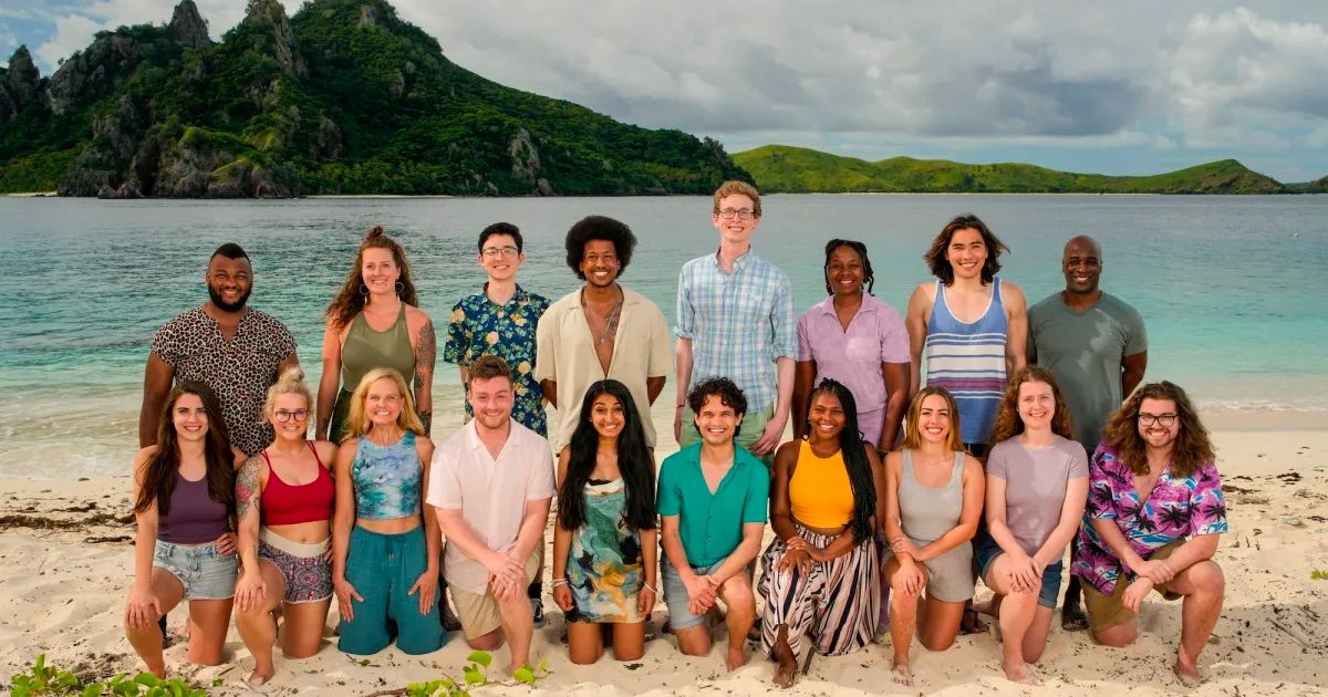 Survivor 45 Cast together on the beach of Fiji before the start of the season.